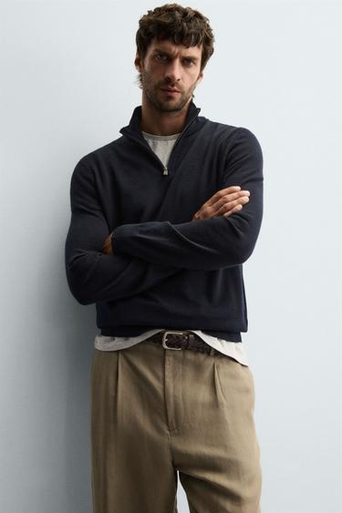 100% WOOL QUARTER-ZIP SWEATER - Navy blue by Zara - Image 5