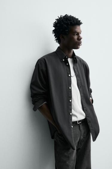 CHEMISE REGULAR FIT COTON - Gris foncé de Zara - Image 4