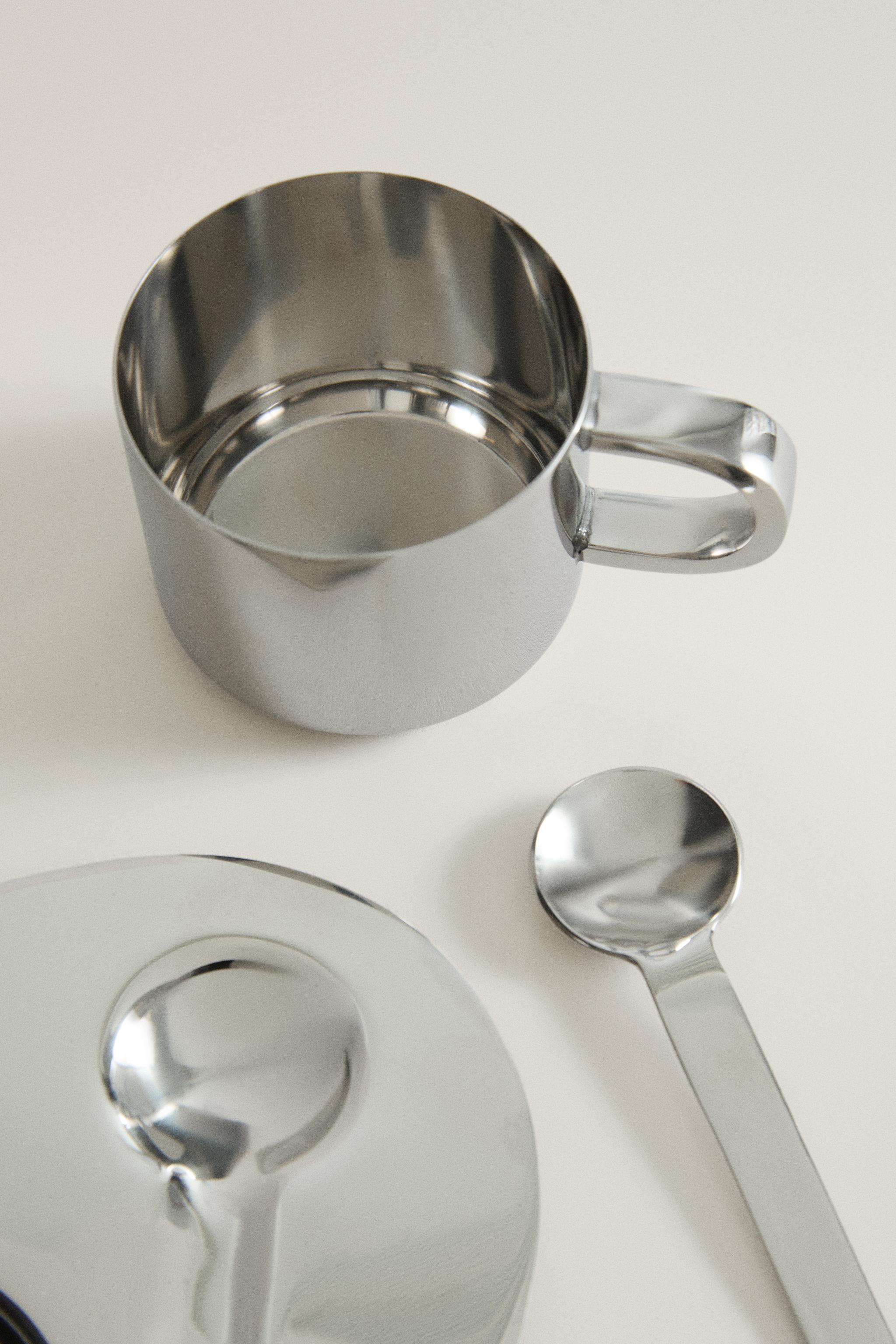 STEEL MUG, SPOON AND TRAY SET