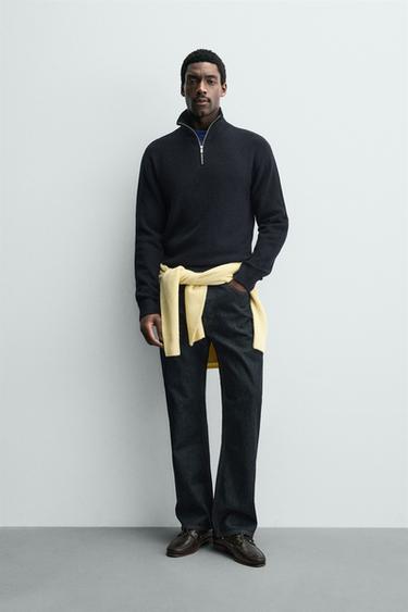WOOL BLEND ZIP-UP JUMPER - Navy blue by Zara
