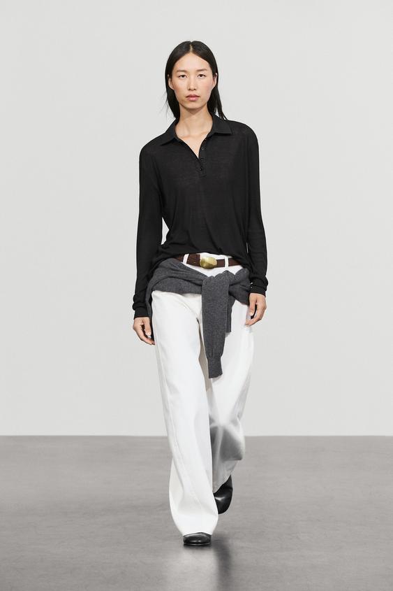 Zara Long sleeve wool polo shirt - Black - Image 0