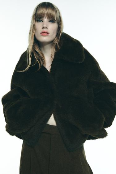 FAUX FUR JACKET ZW COLLECTION - Khaki by Zara