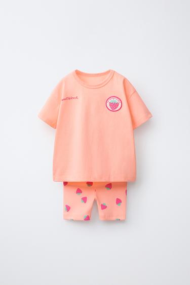 STRAWBERRY PRINT T-SHIRT AND CYCLING LEGGINGS SET - Tangerine by Zara