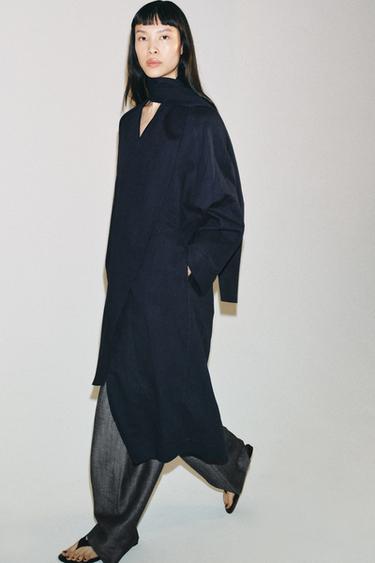 MANTEAU OVERSIZE AVEC LIN ZW COLLECTION - Bleu marine de Zara - Image 4