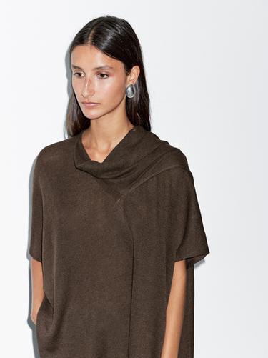 Zara Knit cape with scarf - Chocolate