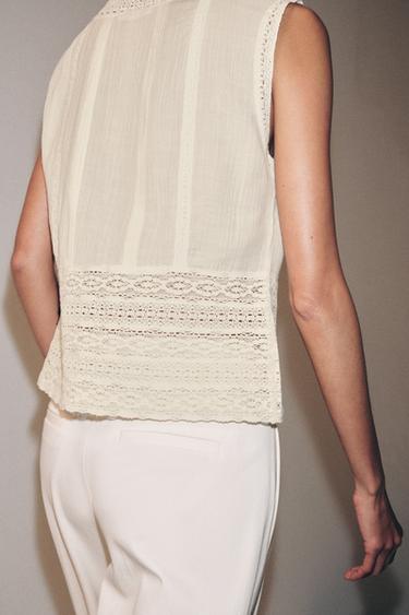 ZW COLLECTION LACE SLEEVELESS BLOUSE - Ecru by Zara - Image 4
