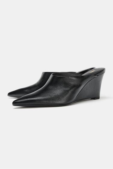 LEATHER HEELED MULE SHOES - Black by Zara - Image 1