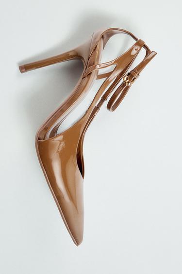 FAUX PATENT HEEL SHOES - camel by Zara