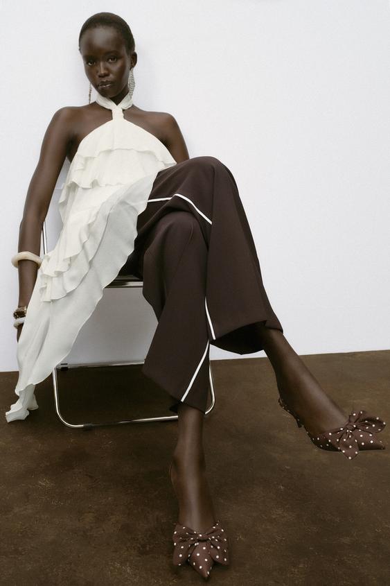 POLKA DOT PRINT HEELED SHOES WITH BOW