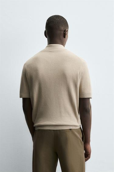 POLO EN MAILLE NACRÉE - Marron clair de Zara - Image 2