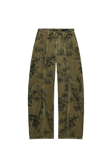 ZW COLLECTION LOW-RISE BARREL JEANS WITH FLORAL PRINT - Light beige by Zara
