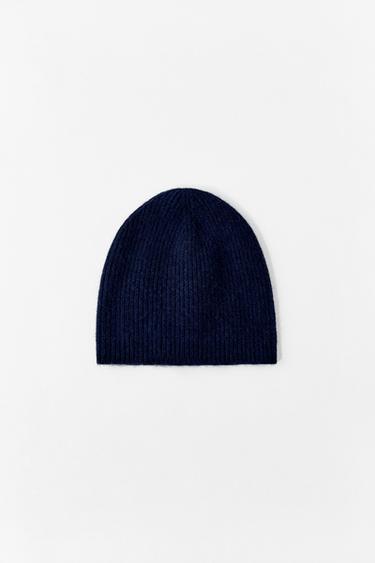Zara RIBBED CASHMERE BLEND BEANIE - Blue