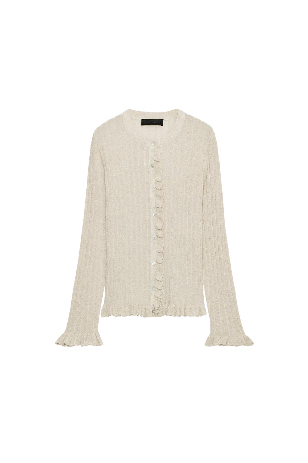 METALLIC THREAD RUFFLED KNIT CARDIGAN - image 3