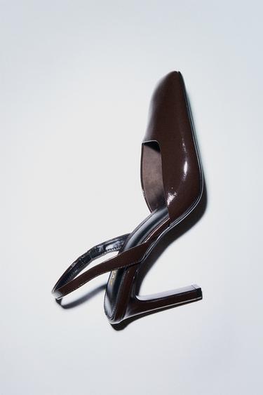 LEATHER SLINGBACK SHOES - Brown by Zara