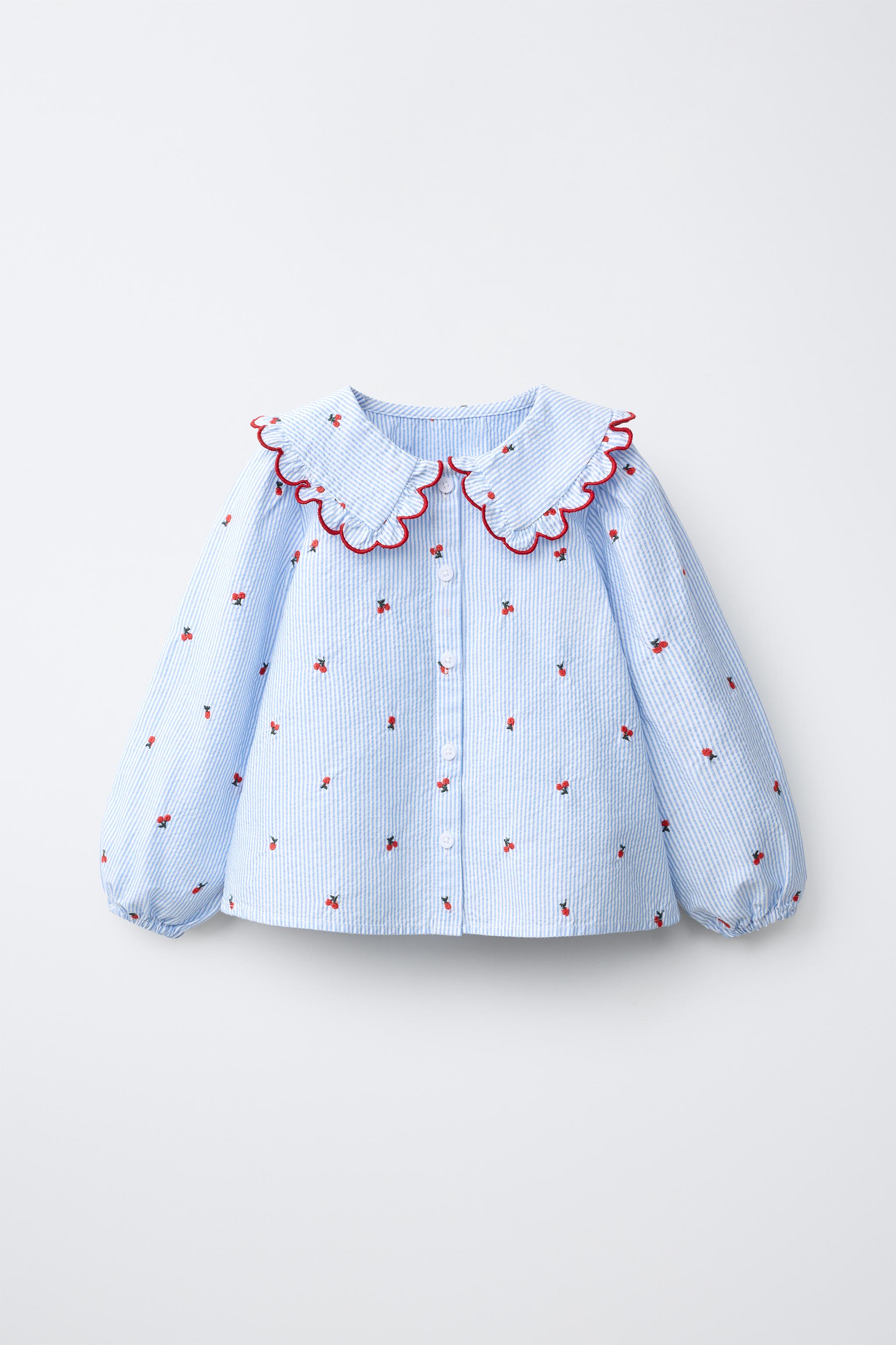 EMBROIDERED PETER PAN COLLAR SHIRT — Bluish