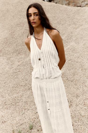 TOP HALTER DOS NU - Beige clair de Zara