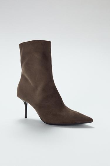 Zara SOFT THIN HEEL ANKLE BOOTS - Gray