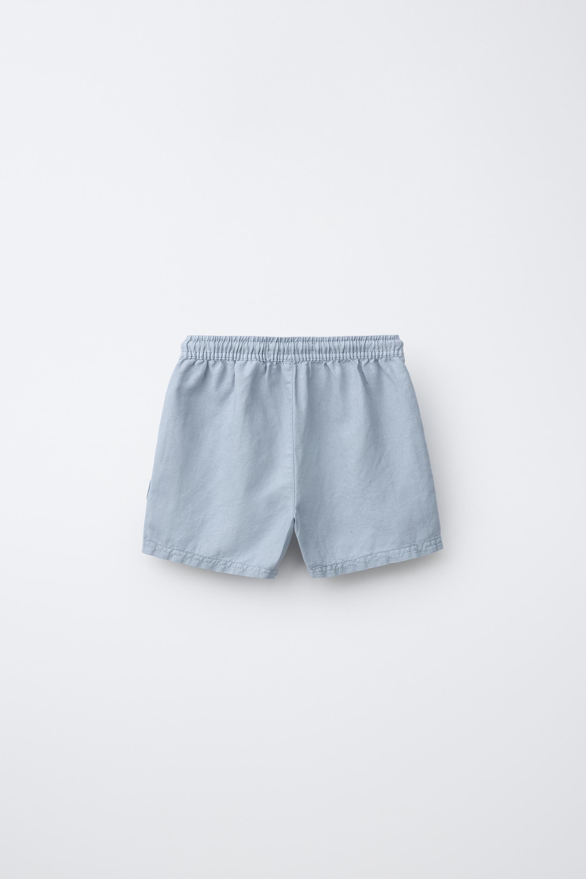 COTTON AND LINEN SHORTS — Blue