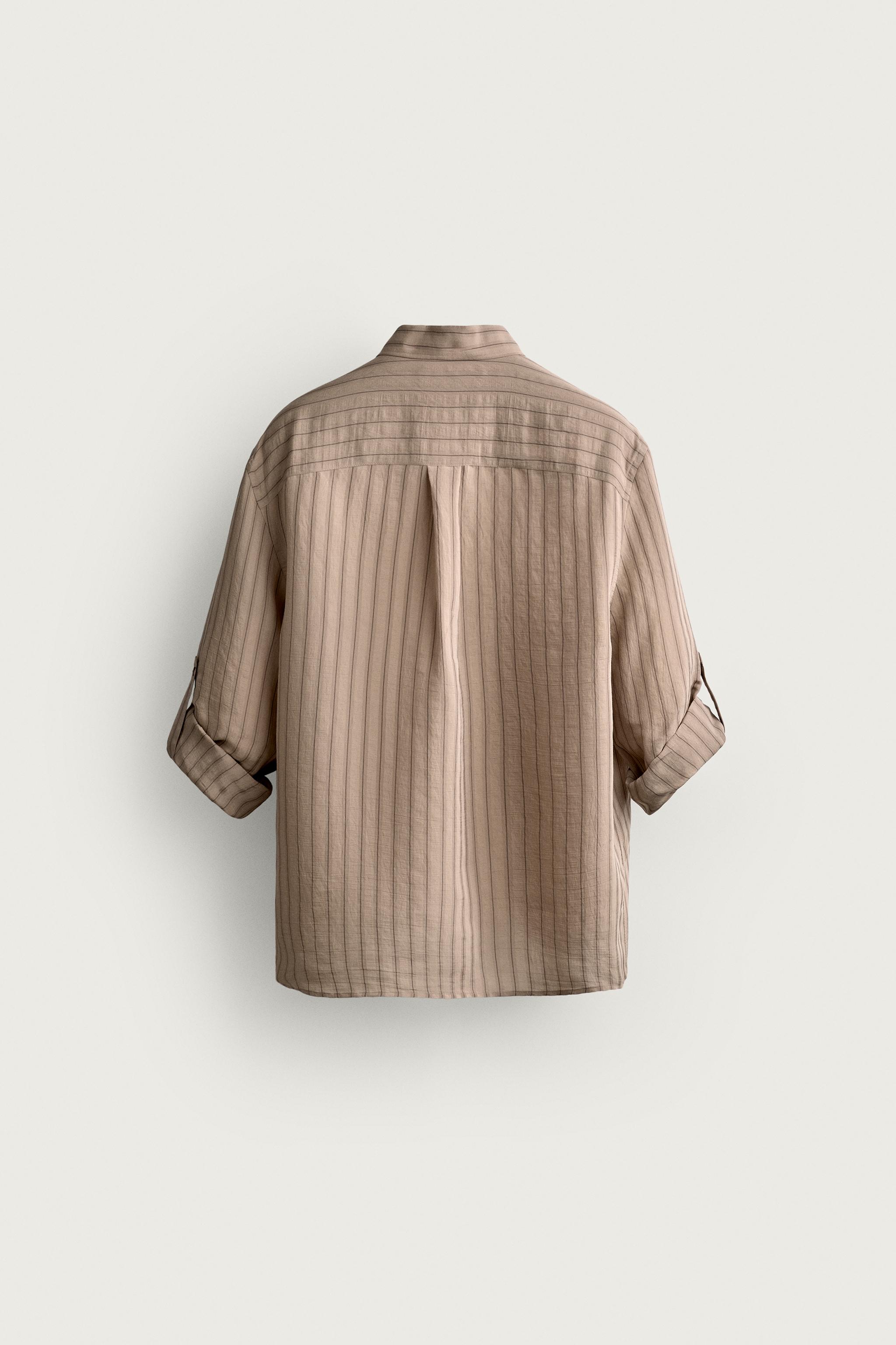 Мужские рубашки Zara STRIPED SHIRT WITH TAB SLEEVES — фото 8
