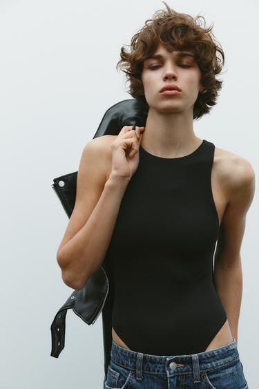 POLYAMIDE HALTER BODYSUIT - Black by Zara