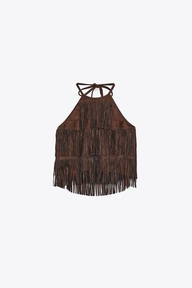 TOP À FRANGES EFFET DAIM BRILLANT - Marron de Zara - Image 7