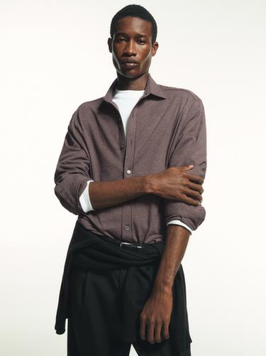 Camisa melange regular fit - Marrón de Zara