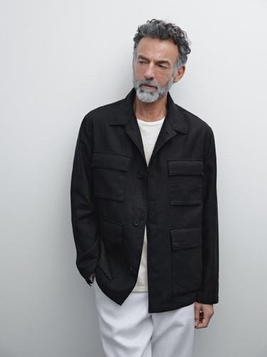 Veste 100 % lin avec poches - Bleu marine de Zara