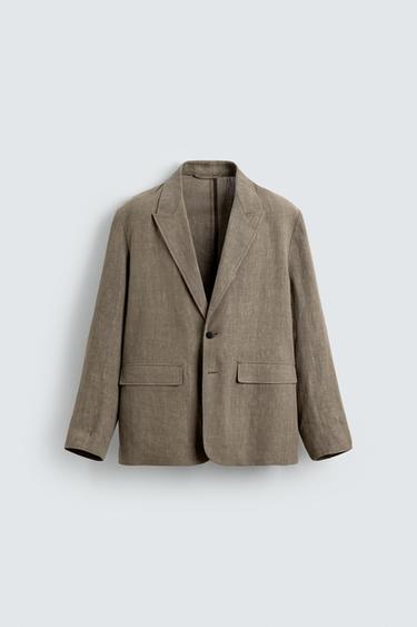 Zara WASHED 100% LINEN SUIT BLAZER - Mink
