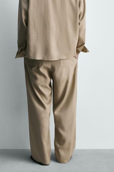 Zara FLOWY PLEATED PANTS - Olive green