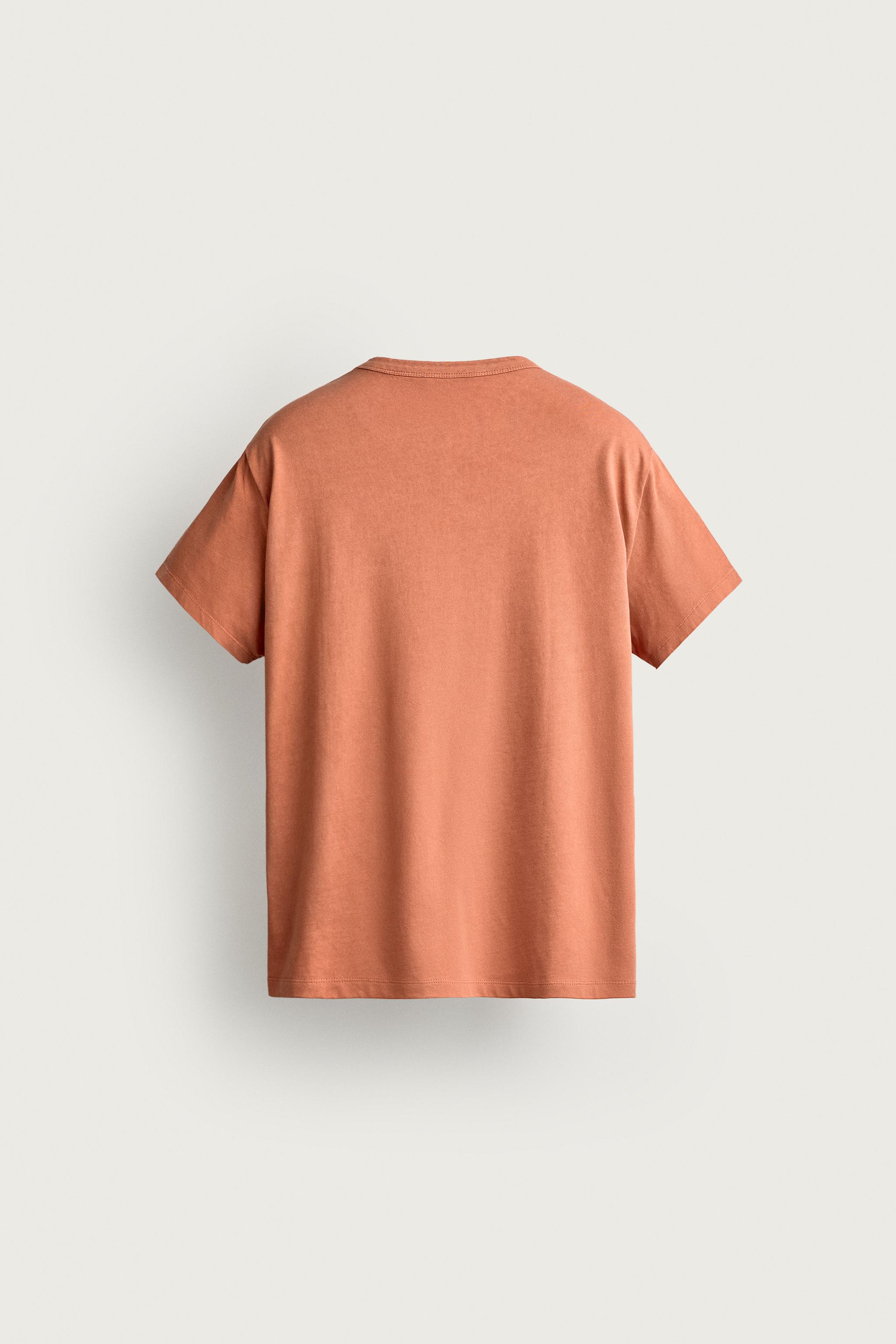 Zara KONTRAST YAMALI SÜET YIKAMALI T-SHIRT görsel 7