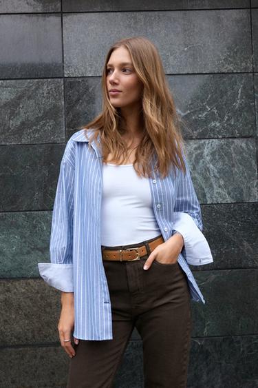 CAMISA OXFORD RAYAS - Azul claro de Zara