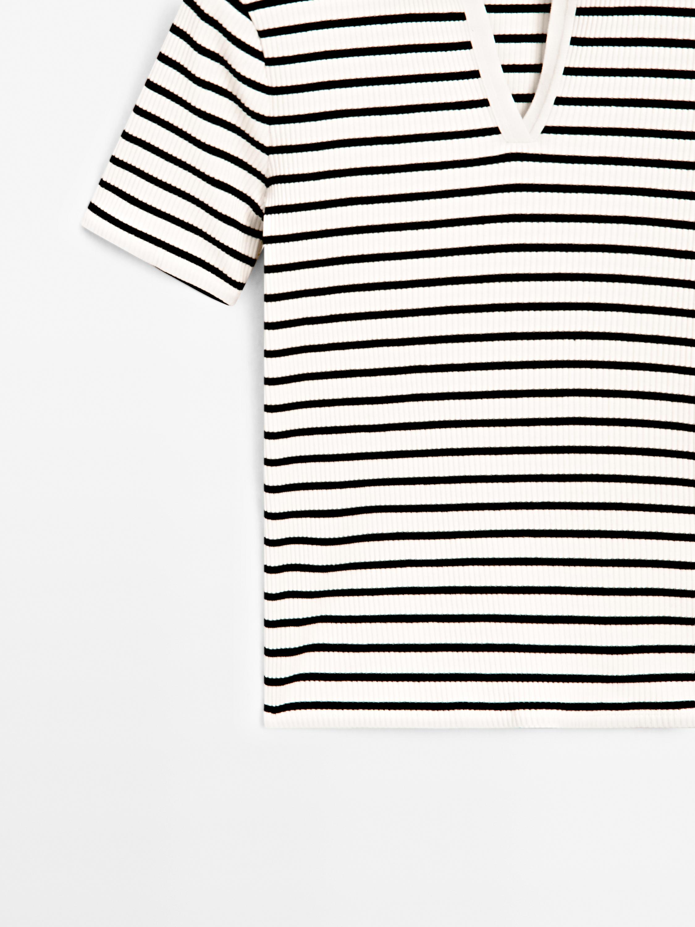 T-shirt polo à rayures en coton mélangé