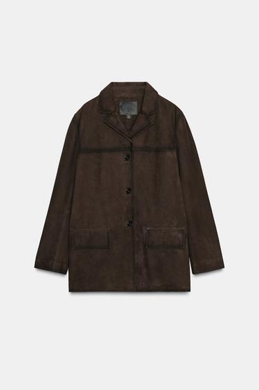 ZW COLLECTION LIMITED EDITION 100% SUEDE LEATHER BLAZER - Chocolate by Zara