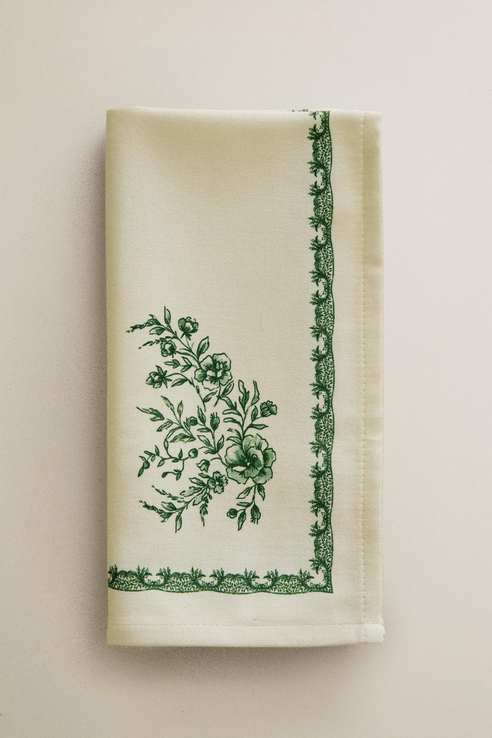 PACK OF FLORAL SATIN NAPKINS (PACK OF 2) — Greenish