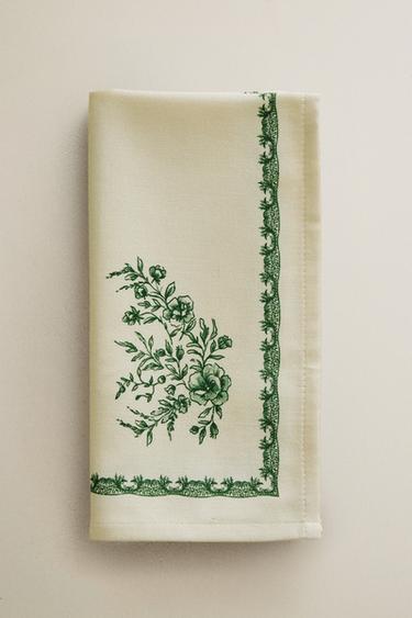 PACK OF FLORAL SATIN NAPKINS (PACK OF 2) - Greenish by Zara