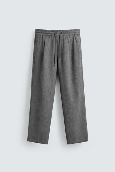 Zara 浮雕紋理休閒長褲 - 斑紋灰色