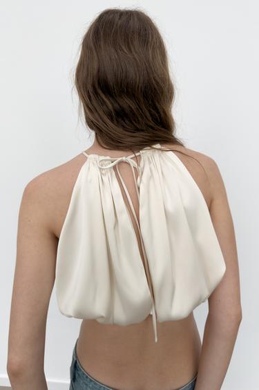 SATIN HALTER BUBBLE CROP TOP - Cream by Zara - Image 5