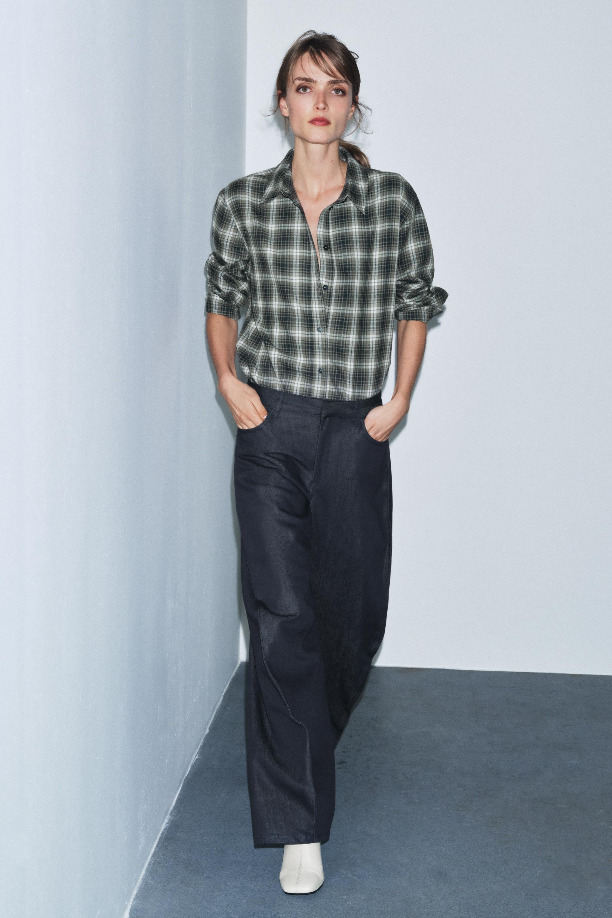 OVERSIZE CHECK SHIRT ZW COLLECTION - Greys | ZARA South Africa