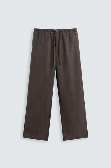 Zara RELAXED FIT FLOWY PANTS - Chocolate