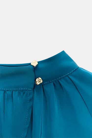 ROBE MIDI SATINÉE À LACETS - Bleu canard de Zara - Image 8