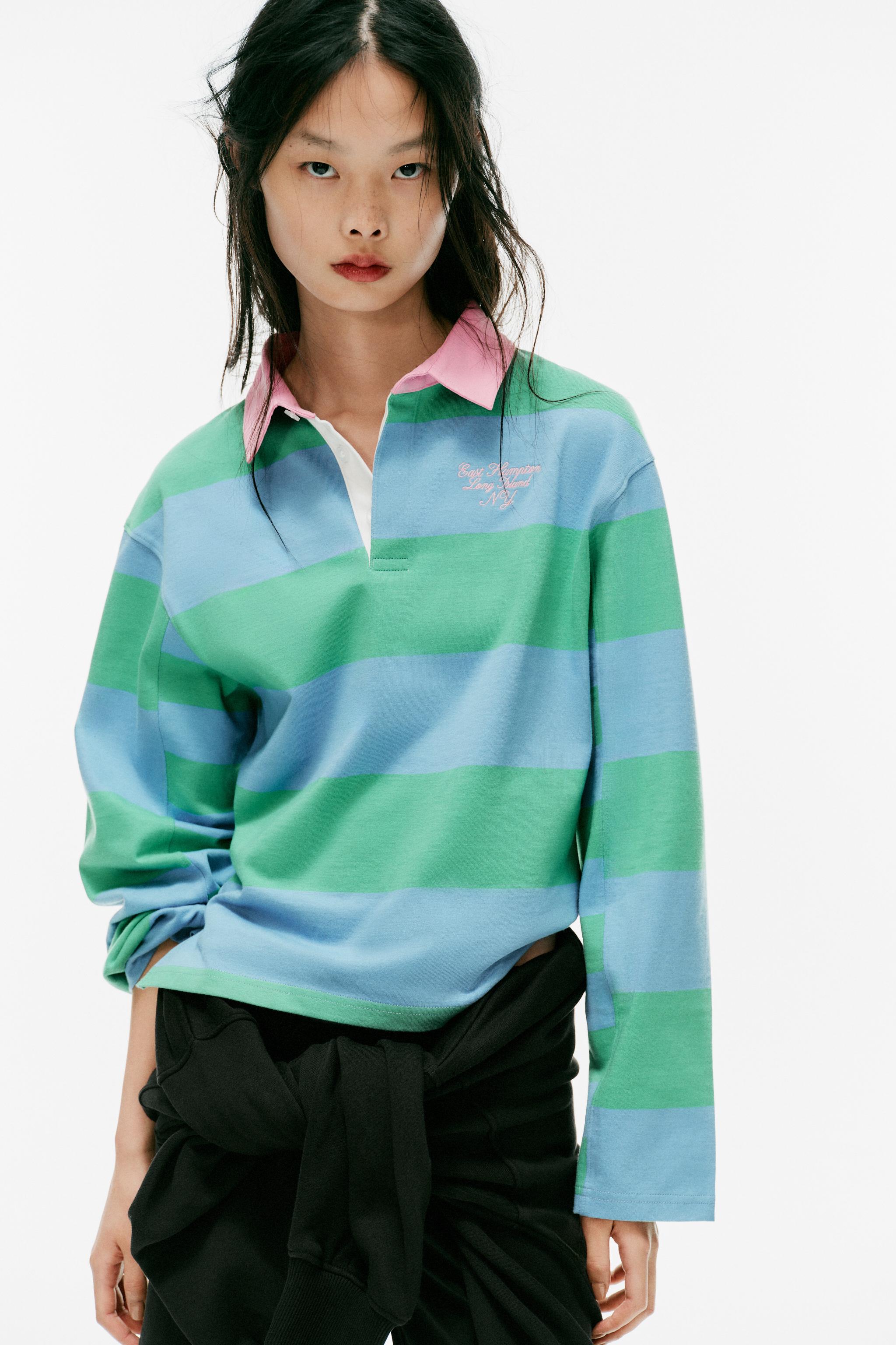 CONTRAST COLLAR STRIPED POLO SHIRT