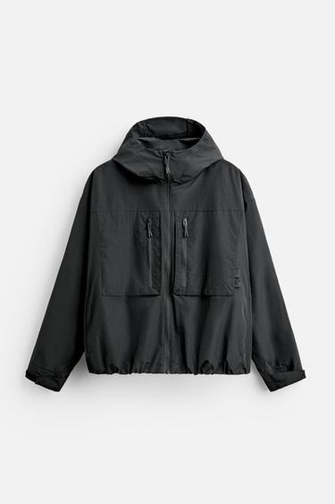 Zara WATER REPELLENT HOODED JACKET - Black
