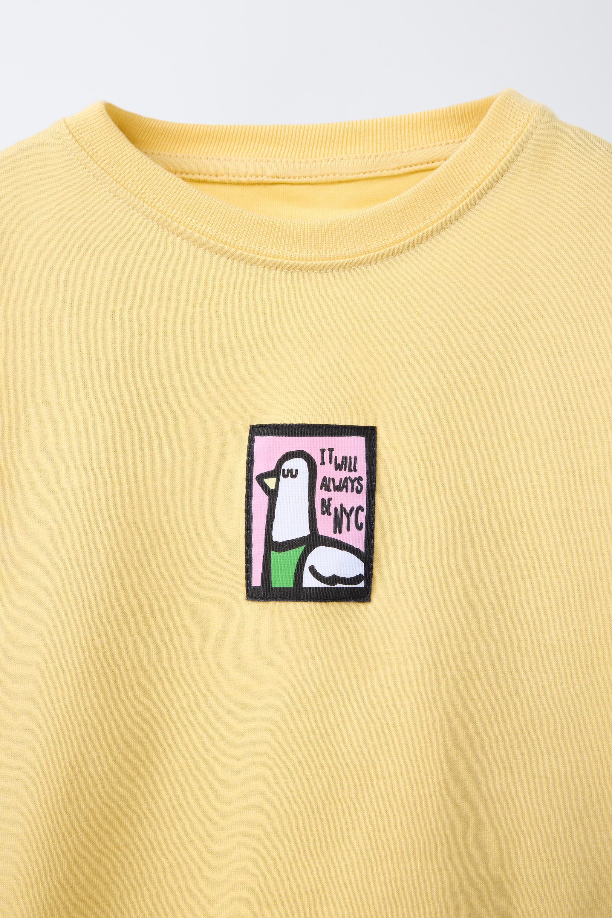 タグアップリケ付きTシャツ - イエロー | ZARA Japan / 日本
