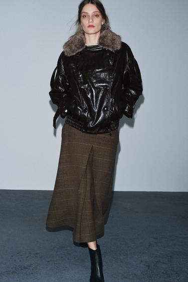 CHECK SKIRT WITH WOOL ZW COLLECTION - camel by Zara - Image 0