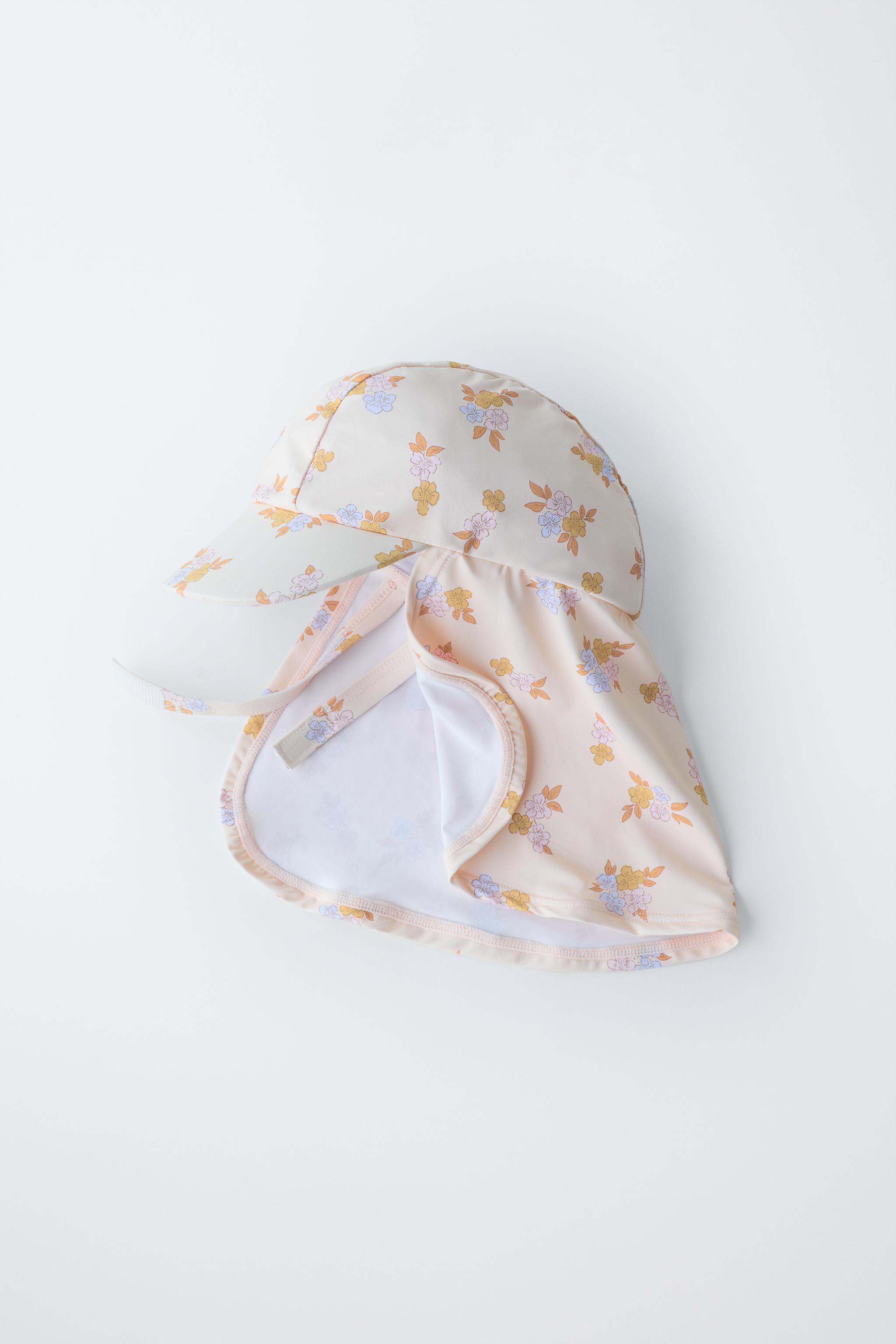 FLORAL PRINT SWIM HAT WITH NECK FLAP