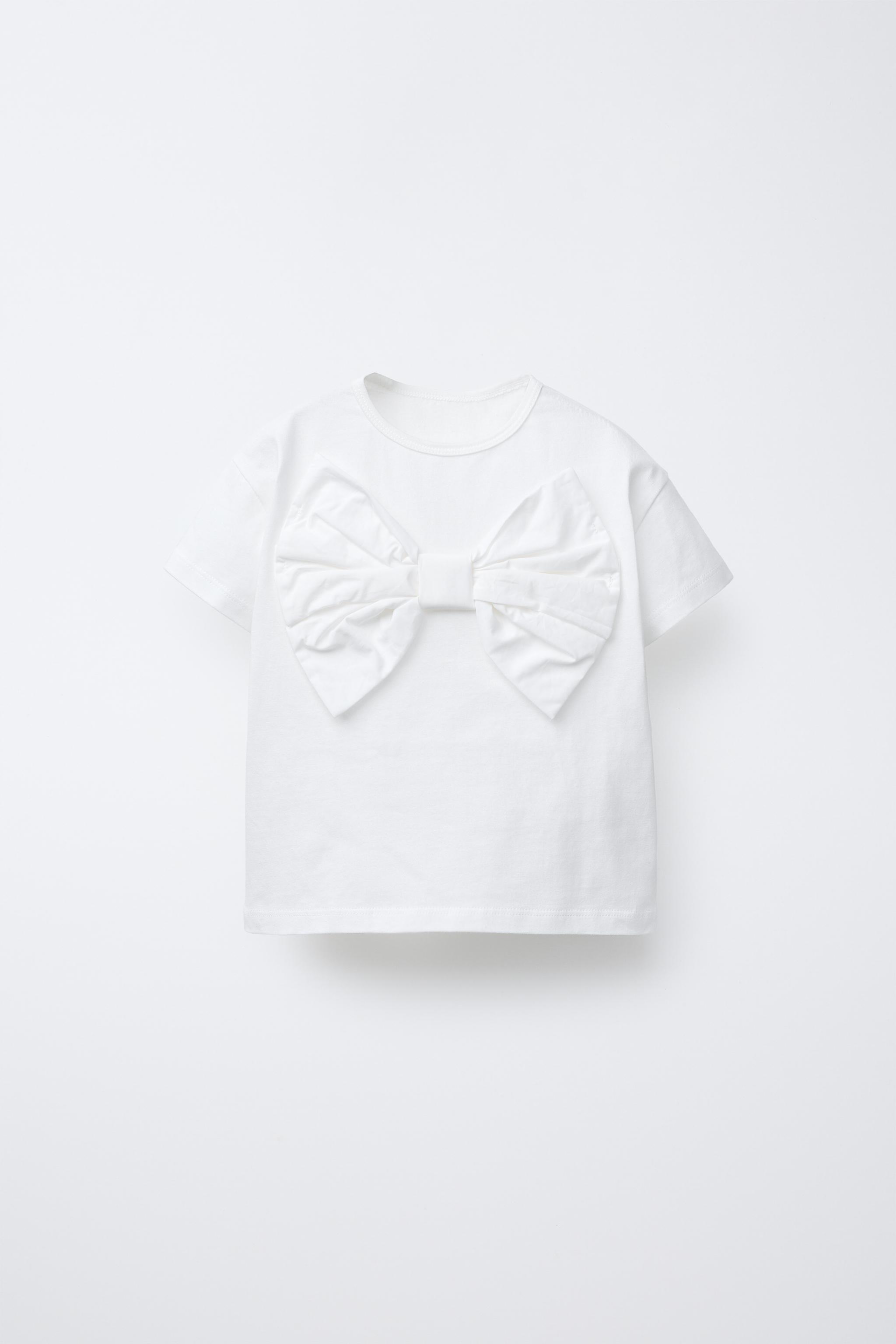 POPLIN BOW APPLIQUÉ T-SHIRT - White | ZARA United States