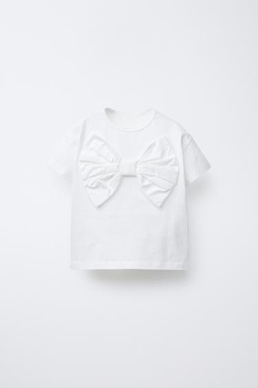 CAMISETA APLIQUE LAZO POPELÍN - Blanco de Zara