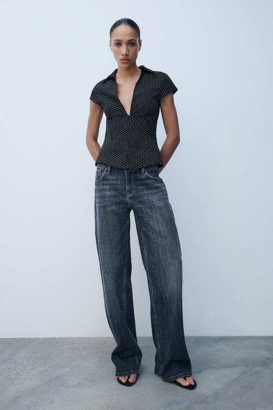 CAMISA CORSETERA POPELIN LUNARES - Negro / Blanco de Zara - Imagen 0
