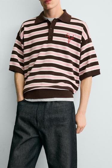 POLO EN JACQUARD À RAYURES - Chocolat de Zara - Image 4
