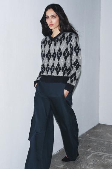 DIAMOND KNIT JUMPER - Grey / Blue by Zara - Image 3